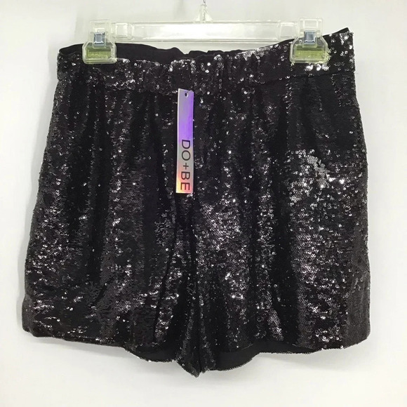 DO + BE Women’s Sequined High Rise Elastic Waist Shorts Party Disco NWT Size L - Picture 2 of 7